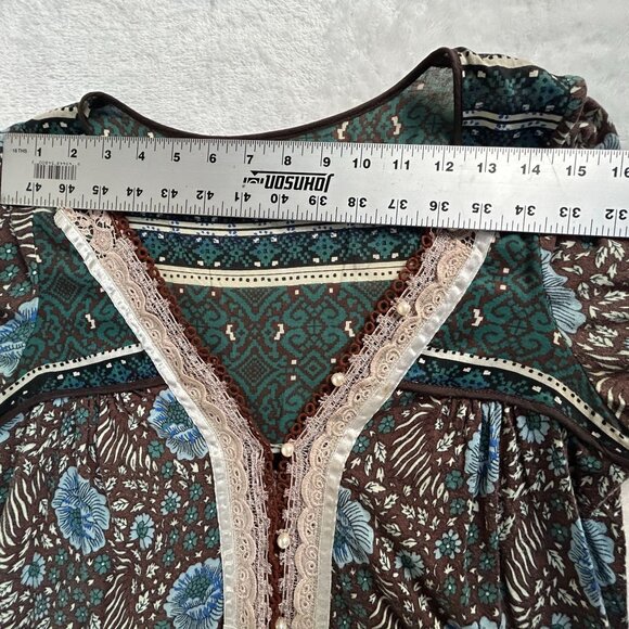 Free People Womens Sweet Poland Tunic Top Small Floral V-Neck Boho Long Sleeve - Picture 6 of 8